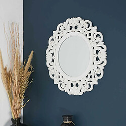 The Home Deco Factory Miroir rond en bois sculpté blanc 60 cm.