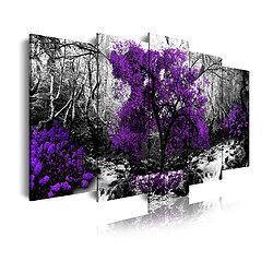 Dekoarte 289 - Tableau moderne sur toile monté sur cadre en bois 5 pièces, nature arbre violet, 150x80cm