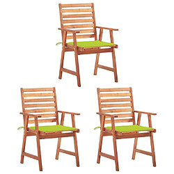 Maison Chic Lot de 3 Chaises à dîner de jardin avec coussins,Fauteuil/Chaises à manger d'extérieur Acacia massif -MN17009