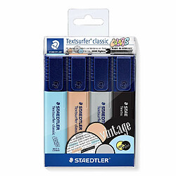 Staedtler Textsurfer Classic, Surligneurs de Haute Qualité aux Couleurs Pastel, Pointe Ogive de 1 à 4 mm, Étui Plastique avec 4 Purligneurs Vintage Assortis, 364 CWP4