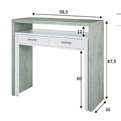 Acheter Alter Bureau console extensible avec deux tiroirs, couleur béton et blanc opaque, Mesures 98 x 87 x 36 cm (extensible jusqu'à 66 cm)