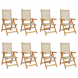 vidaXL Chaises inclinables de jardin lot de 8 beige rotin bois massif