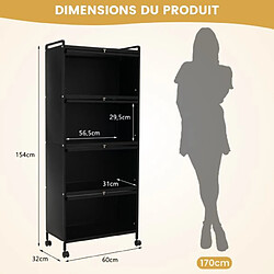 Avis Helloshop26 Étagère de cuisine 5 niveaux avec 4 portes pc escamotables meuble de rangement avec 4 roues pour salle à manger salon noir 20_0009714