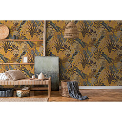 Avis As Creation Livingwalls papier peint feuilles tropicales jaune ocre, bleu et beige