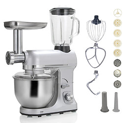 Robot multifonctions 5l 1000w silver avec hachoir et blender 1,5l en verre - robimix silver - ROBBY