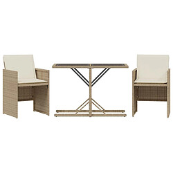 vidaXL Ensemble de bistro 3 pcs avec coussins beige résine tressée