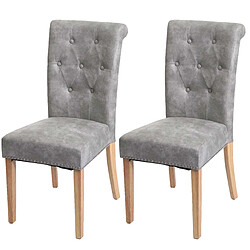 Decoshop26 Lot de 2 chaises de salle à manger rivets métalliques tissu gris clair pieds en bois clairs 04_0007315