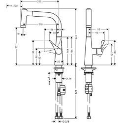 Mitigeur de cuisine HANSGROHE Metris M71 , avec douchette extractible 2 jets chromé - 14834000