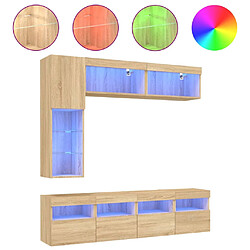 vidaXL Ensemble de meubles TV muraux 7pcs et lumières LED chêne sonoma