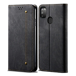 Wewoo Housse Coque Pour Galaxy M30s Denim Texture style décontracté Etui à rabat horizontal en cuir avec support & fentes cartes et porte-monnaie noir