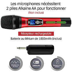 Paire microphone Karaoké Sans Fil UHF Double Canal Portatif Cardioïde Faible Distorsion, Récepteur Rechargeable Portée 80m 1800mAh pas cher