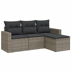 vidaXL Salon de jardin 4 pcs avec coussins gris résine tressée