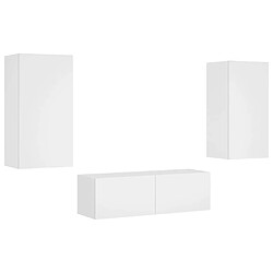 Avis Maison Chic Lot de 3 Meuble TV muraux, Banc TV avec lumières LED pour salon, Meuble de rangement blanc -GKD42859