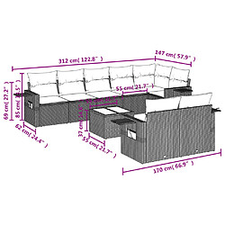 Avis Maison Chic Salon de jardin 9 pcs avec coussins | Ensemble de Table et chaises | Mobilier d'Extérieur gris résine tressée -GKD89556