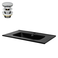 lavabo incl. vidage avec trop-plein 71x47x18 cm noir en céramique ML-Design