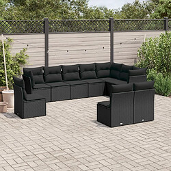 Maison Chic Salon de jardin 10 pcs avec coussins | Ensemble de Table et chaises | Mobilier d'Extérieur noir résine tressée -GKD79979