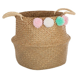 Atmosphera, Createur D'Interieur Panier de rangement enfant Pompons - L. 34 cm - Marron