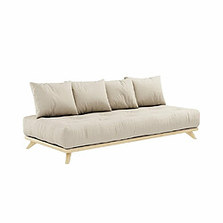 Inside 75 Canapé convertible futon SENZA pin naturel coloris beige couchage 90 cm.