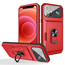 Coque en TPU + acrylique avec béquille et porte-carte rouge/noir pour votre iPhone 12 6.1 pouces