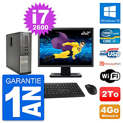 PC Dell 990 SFF Ecran 22" Intel i7-2600 RAM 4Go Disque Dur 2To Windows 10 Wifi - Occasion