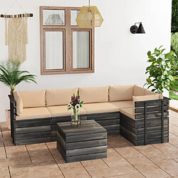 vidaXL Salon palette de jardin 6 pcs avec coussins Bois de pin massif