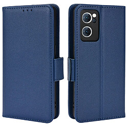 Etui en PU texture litchi avec support, bleu foncé pour votre Oppo Reno7 5G