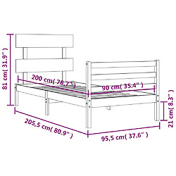 vidaXL Cadre de lit sans matelas blanc 90x200 cm bois massif pas cher