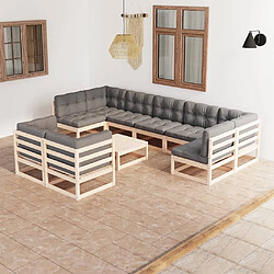 Maison Chic Salon de jardin 10 pcs + coussins - Mobilier/Meubles de jardin - Table et chaises d'extérieur Bois de pin massif -MN90881