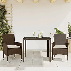 vidaXL Ensemble à manger de jardin et coussins 3pcs marron rotin verre