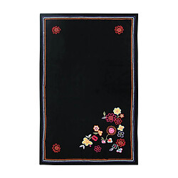 Thedecofactory FOLK - Plaid brodé de fleurs noir 90x140