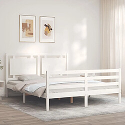 Avis Maison Chic Lit adulte - Cadre Structure de lit avec tête de lit Contemporain blanc King Size bois massif -MN83641