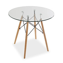 Versa Table à manger pour Cuisine ou Salle à manger Priya 80x80x73cm,Verre et bois, Marron et transparent