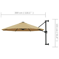 vidaXL Parasol mural avec mât métallique 300 cm Taupe pas cher