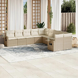 Maison Chic Salon de jardin avec coussins 10 pcs | Ensemble de Table et chaises | Mobilier d'Extérieur beige résine tressée -GKD31020