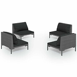 Maison Chic Salon de jardin 4 pcs + coussins - Mobilier/Meubles de jardin - Table et chaises d'extérieur Résine tressée Gris foncé -MN39980