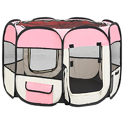 Avis vidaXL Parc pour chiens pliable avec sac de transport Rose 90x90x58 cm