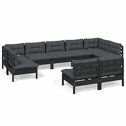 Maison Chic Salon de jardin 9 pcs + coussins - Mobilier/Meubles de jardin - Table et chaises d'extérieur Noir Bois de pin solide -MN91864