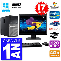 PC Tour DELL 9020 Ecran 19" Core i7-4790 RAM 4Go SSD 120Go Graveur DVD Wifi W7 - Occasion