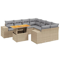 vidaXL Salon de jardin avec coussins 9 pcs beige résine tressée