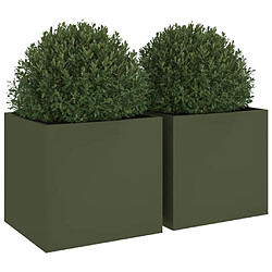 Avis vidaXL Jardinières 2 pcs vert olive 49x47x46 cm acier