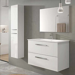 Dansmamaison Meuble sous vasque 80 cm + vasque + miroir + colonne Blanc Brillant - BRABU pas cher