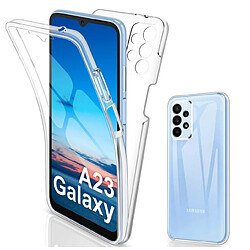 Htdmobiles Coque pour Samsung Galaxy A23 4G / 5G - housse etui silicone gel fine 360 integrale (avant et arriere) + verre trempe - TRANSPARENT