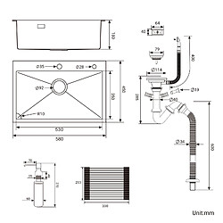 AURALUM MAX Évier Cuisine Noir 58*45*18CM,Lavabo Cuisine 1 Bac avec Égouttoir Enroulable et Distributeur de Savon,Inox, Montage à Encastrer/ à Fleur pas cher