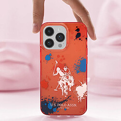 Avis Us Polo U.S Polo Coque pour iPhone 14 Pro Max Splatter Double Horse Bords Surélevés Rouge