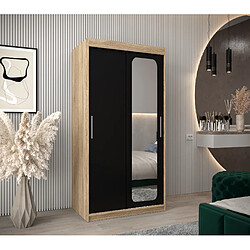 Abiks Meble Armoire PROMO T2 À Portes Coulissantes 200/100/62 2 Portes (Sonoma/Noir)