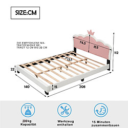 Acheter KOMHTOM Lit rembourré blanc pour enfants 140 * 200cm avec base à lattes et dossier, forme Couronne (matelas non inclus)