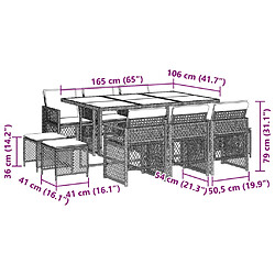 vidaXL Ensemble à manger de jardin et coussins 11 pcs beige poly rotin pas cher