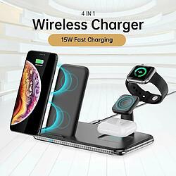 Avis Chrono Chargeur sans Fil 4 en 1 Chargeur Induction Chargeur Apple Certification Qi Station de Chargeur Compatible with Apple Watch 6/5/4/3/2/1/SE,iPhone12/11 Pro/XS Max,Huawei P30, AirPods Pro,(noir)