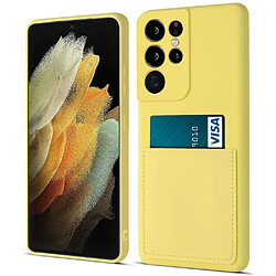 Coque en silicone avec porte-carte jaune pour votre Samsung Galaxy S21 Ultra 5G