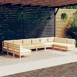 Maison Chic Salon de jardin 10 pcs + coussins - Mobilier/Meubles de jardin - Table et chaises d'extérieur crème Bois de pin massif -MN44611